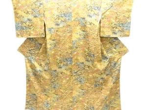 未使用品　鴛鴦に流水・草花模様小紋着物